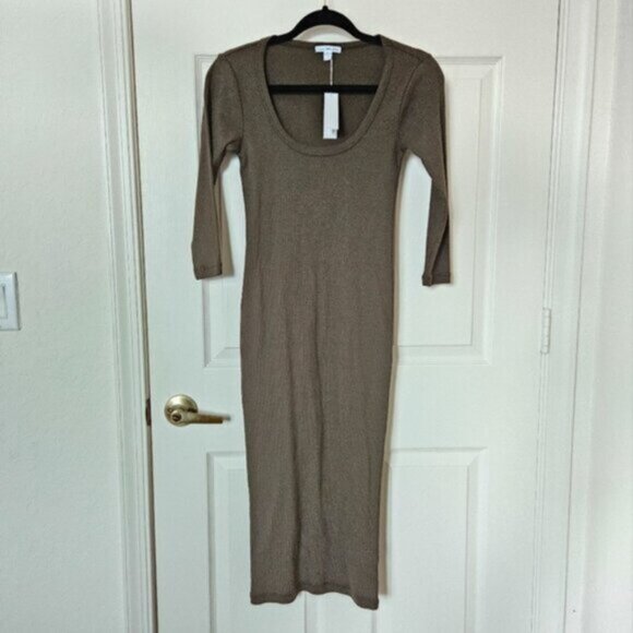 STANDARD James Perse Ribbed Midi Dress Green - Picture 2 of 8